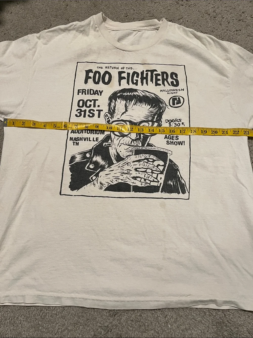 Foo Fighters Frankenstein Oct 31st Nashville TN White Graphic Band T-Shirt